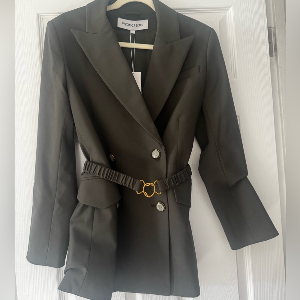 Veronica Beard Olive Green Double-Breasted Blazer with Gold Accent - Picture 6 of 7